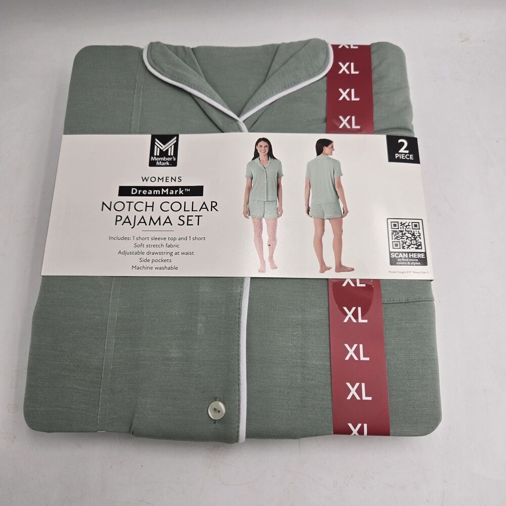 Member's Mark Women's Notch Pajama Set Green Sz XL Notch Collar Dream Mark NEW
